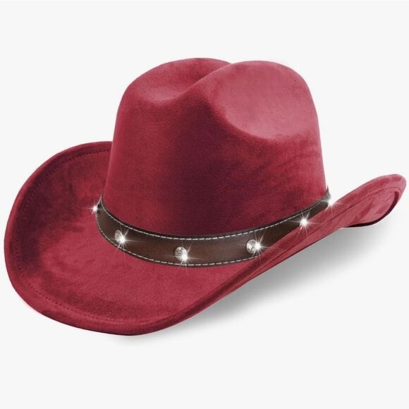 ?NWOT Pinkish Red Faux Suede Rhinestone Cowgirl Hat